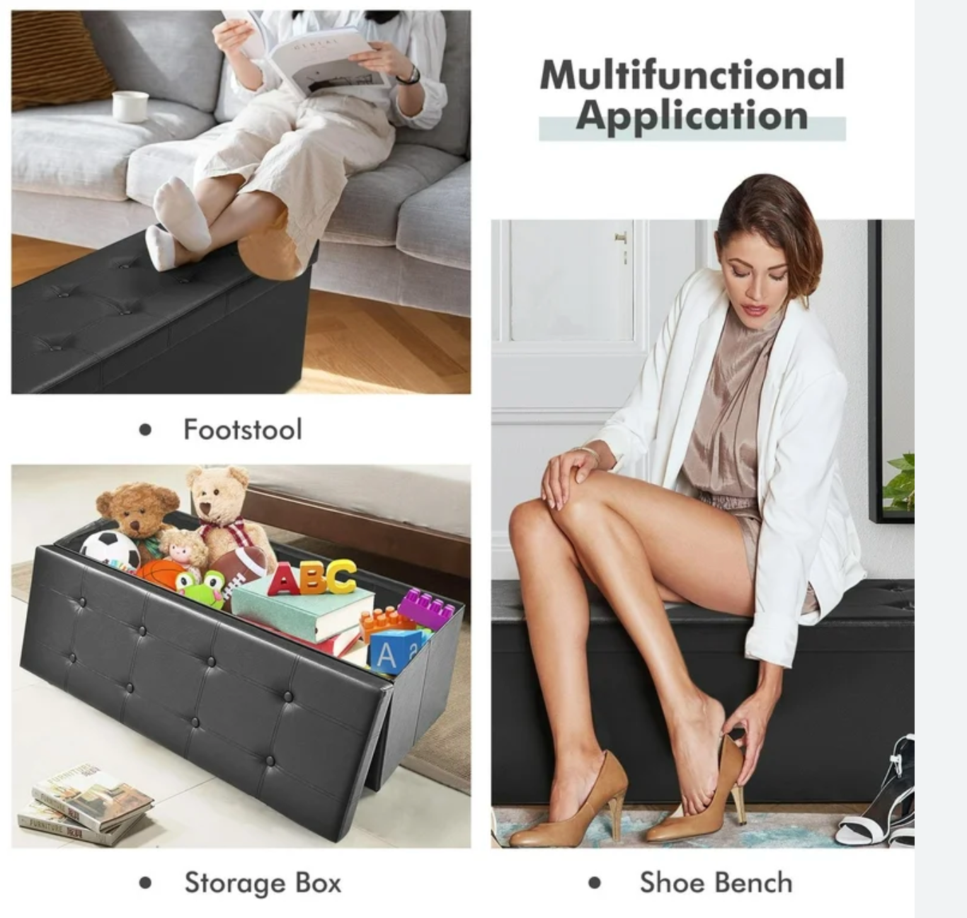 ✅ POUF DE RANGEMENT PLIABLE 76x38x38 CM (Disponible en Noir et Marron)