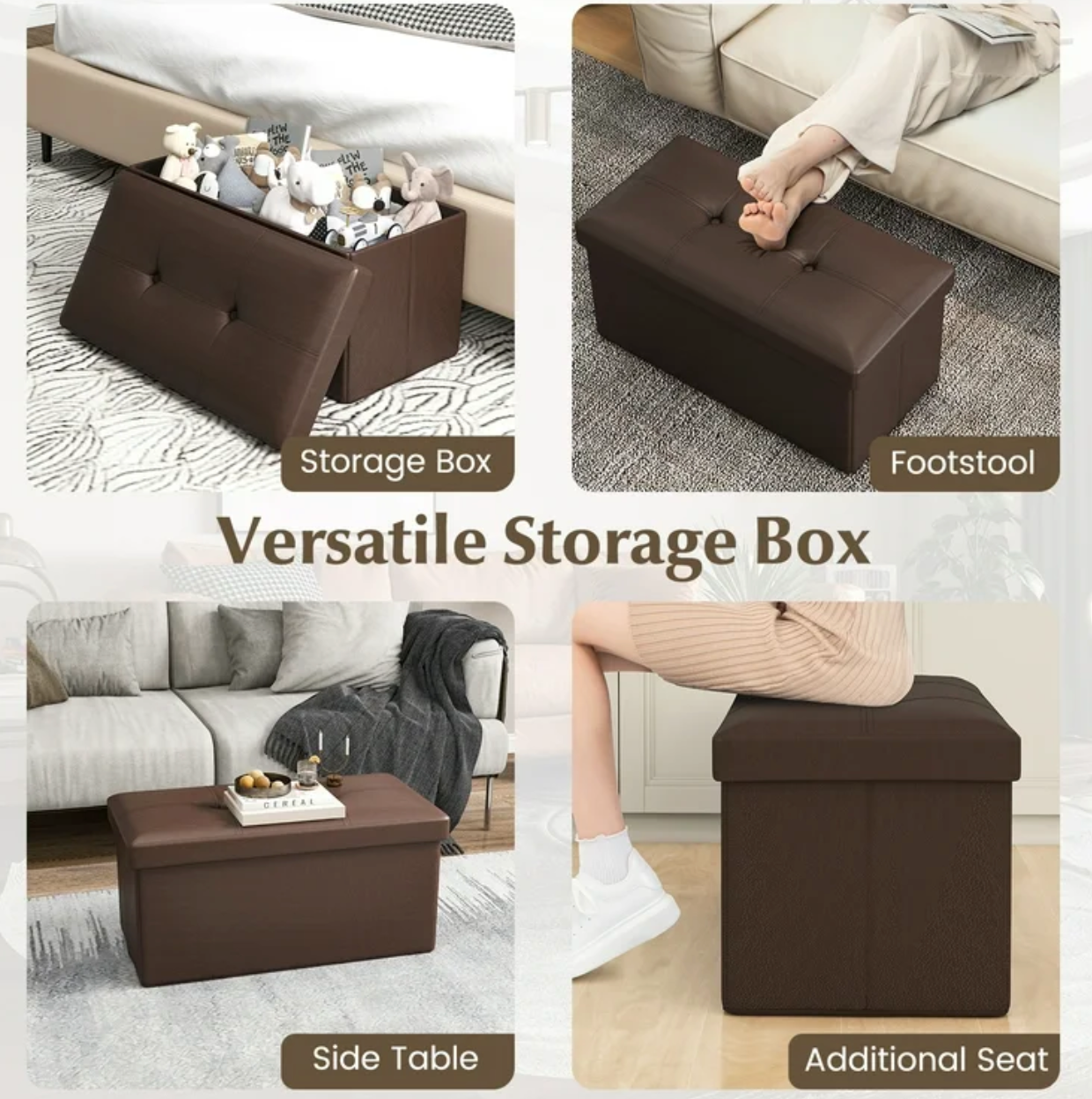 ✅ POUF DE RANGEMENT PLIABLE 76x38x38 CM (Disponible en Noir et Marron)