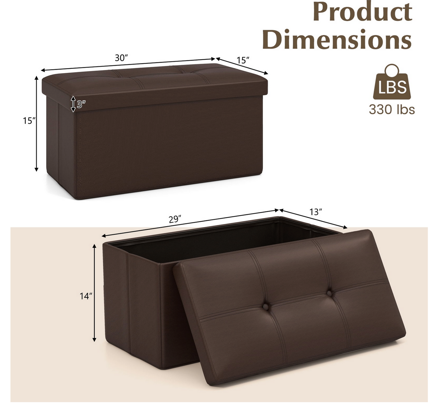 ✅ POUF DE RANGEMENT PLIABLE 76x38x38 CM (Disponible en Noir et Marron)