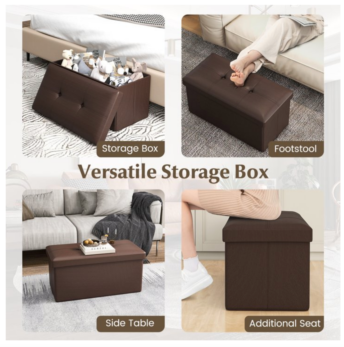 ✅ POUF DE RANGEMENT PLIABLE 76x38x38 CM (Disponible en Noir et Marron)