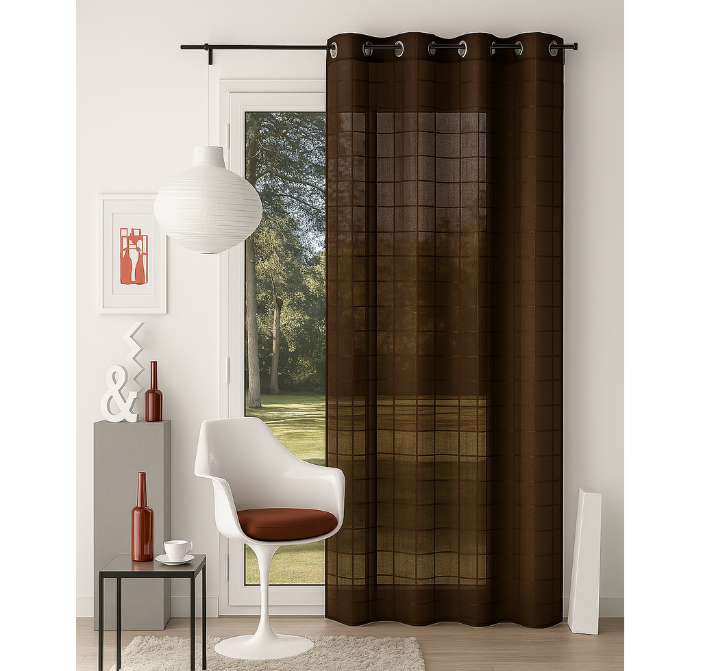 ✅ VOILAGE MOTIF RECTANGLE MARRON L140 x H260 cm