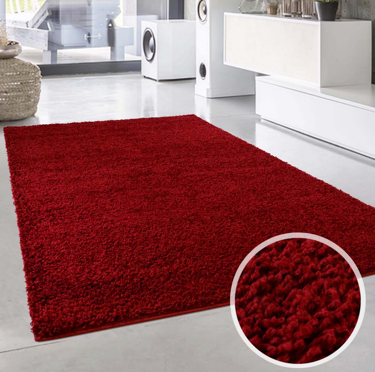 ✅ TAPIS SHAGGY UNI ROUGE (Dimensions: 1m x 2m)