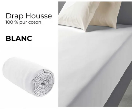 ✅ Drap housse 100% pur coton blanc (90 cm x 200 cm)