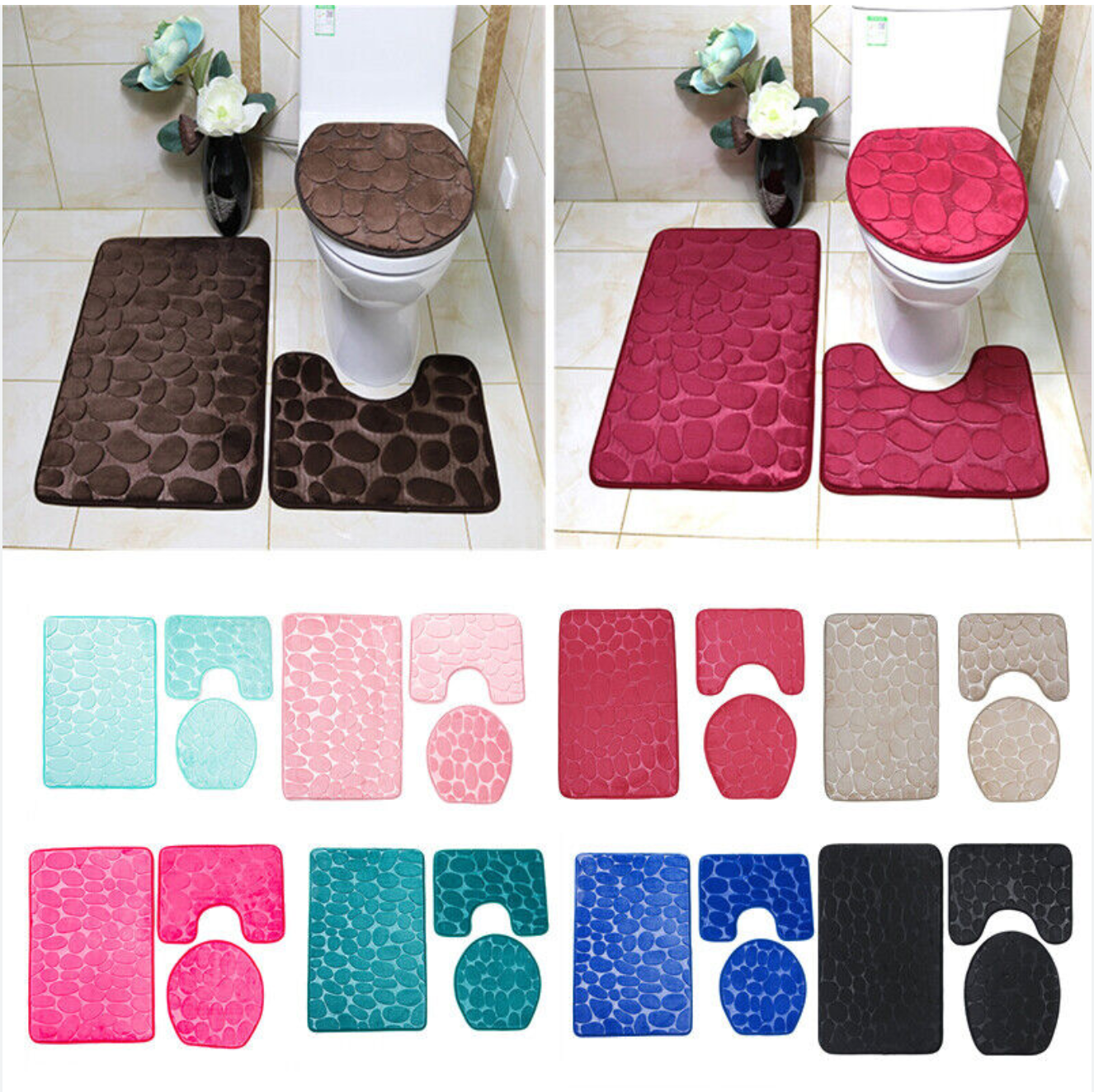 ✅ SET DE 03 PC TAPIS SALLE DE BAIN