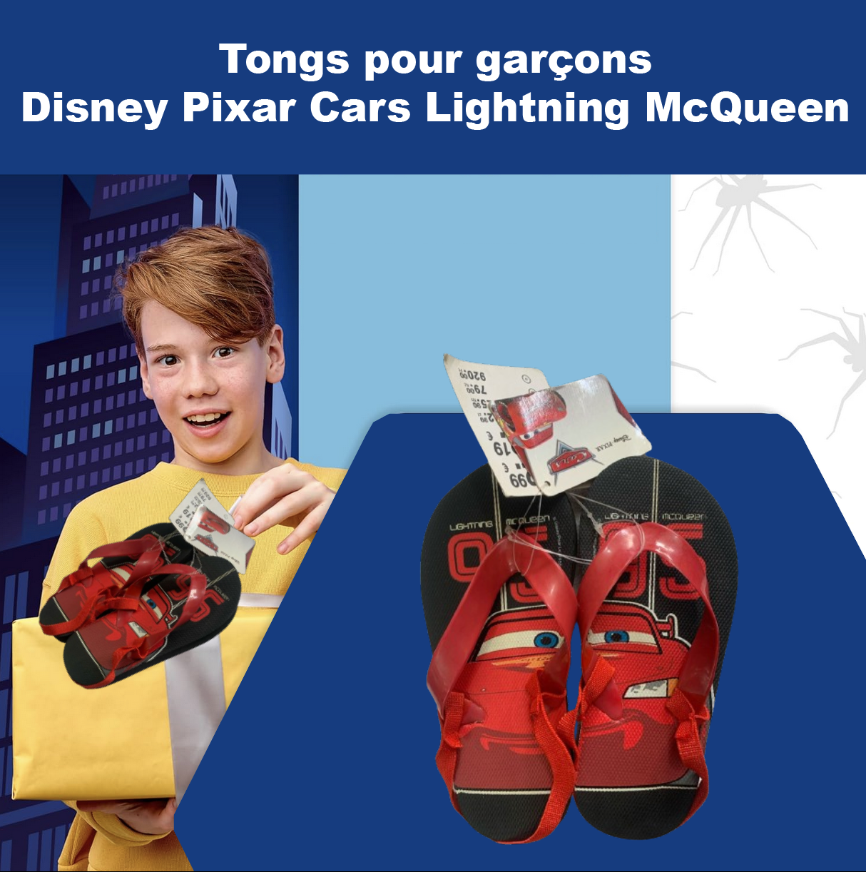 LOT DE 50 Tongs pour garçons Disney Pixar Cars Lightning McQueen Promo (Pointure 26/27, Age 3/4 ans)