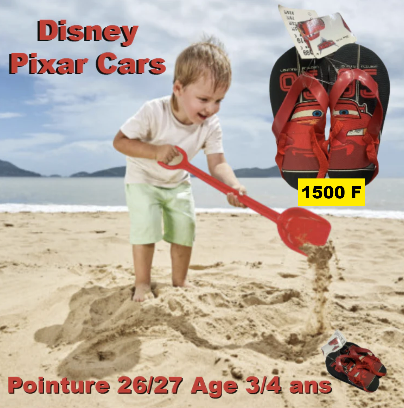 LOT DE 50 Tongs pour garçons Disney Pixar Cars Lightning McQueen Promo (Pointure 26/27, Age 3/4 ans)