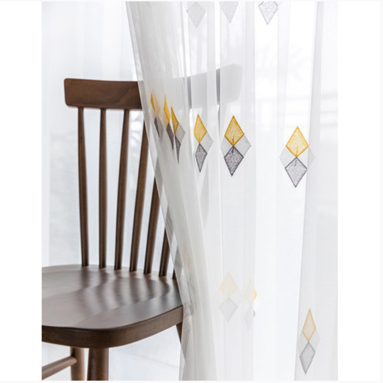 ✅ VOILAGE AVEC BRODERIE MOTIF GRIS/JAUNE L140 x H260 cm