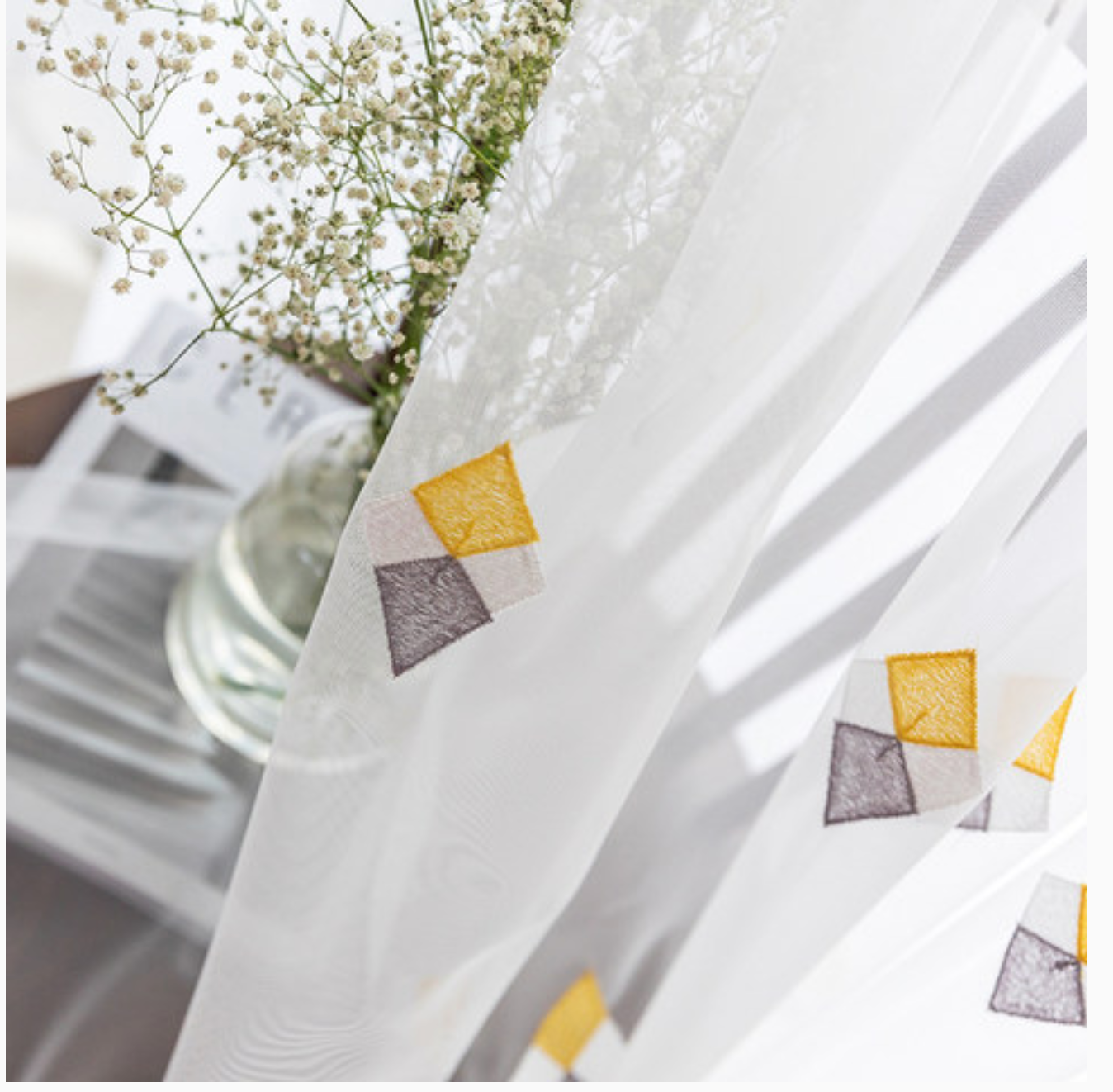 ✅ VOILAGE AVEC BRODERIE MOTIF GRIS/JAUNE L140 x H260 cm