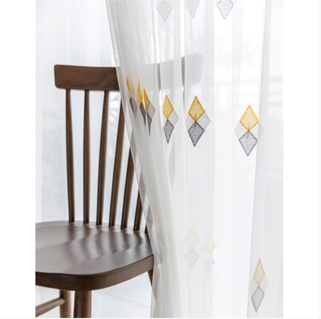 ✅ VOILAGE AVEC BRODERIE MOTIF GRIS/JAUNE L140 x H260 cm
