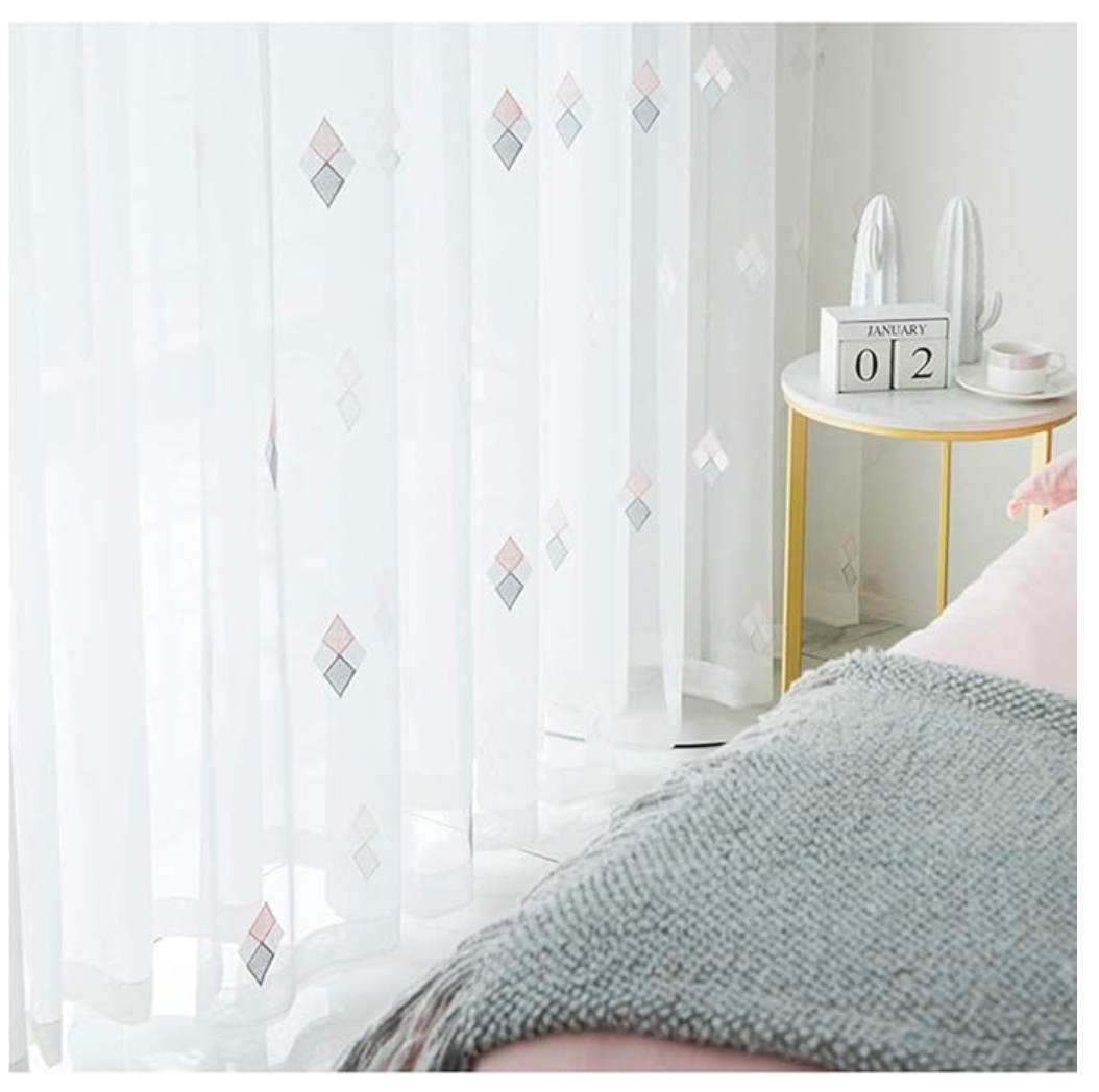 ✅ VOILAGE AVEC BRODERIE MOTIF GRIS/JAUNE L140 x H260 cm