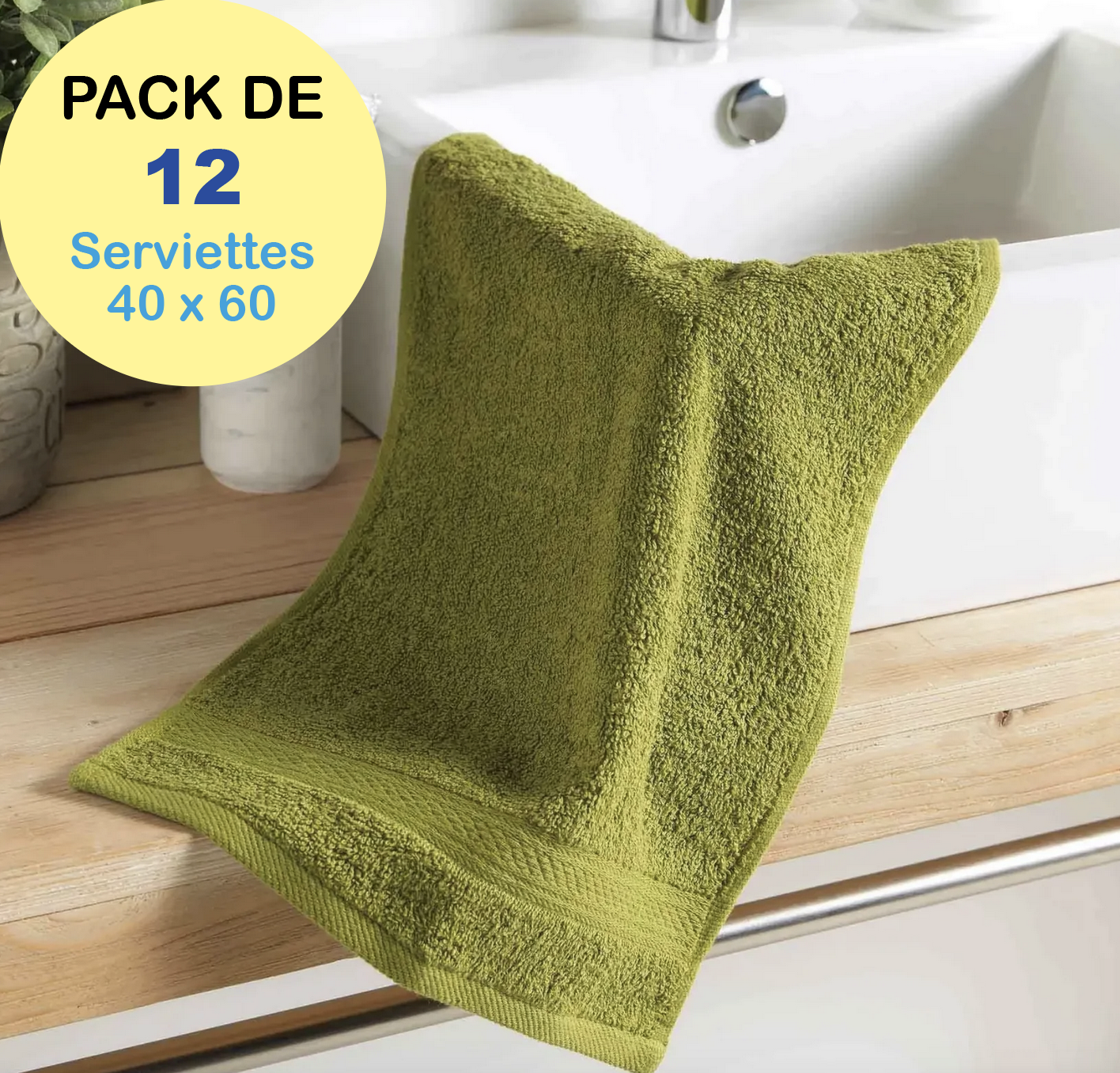✅ Pack de 12 serviettes 40 x 60 cm (Blanc ou couleur Mix)