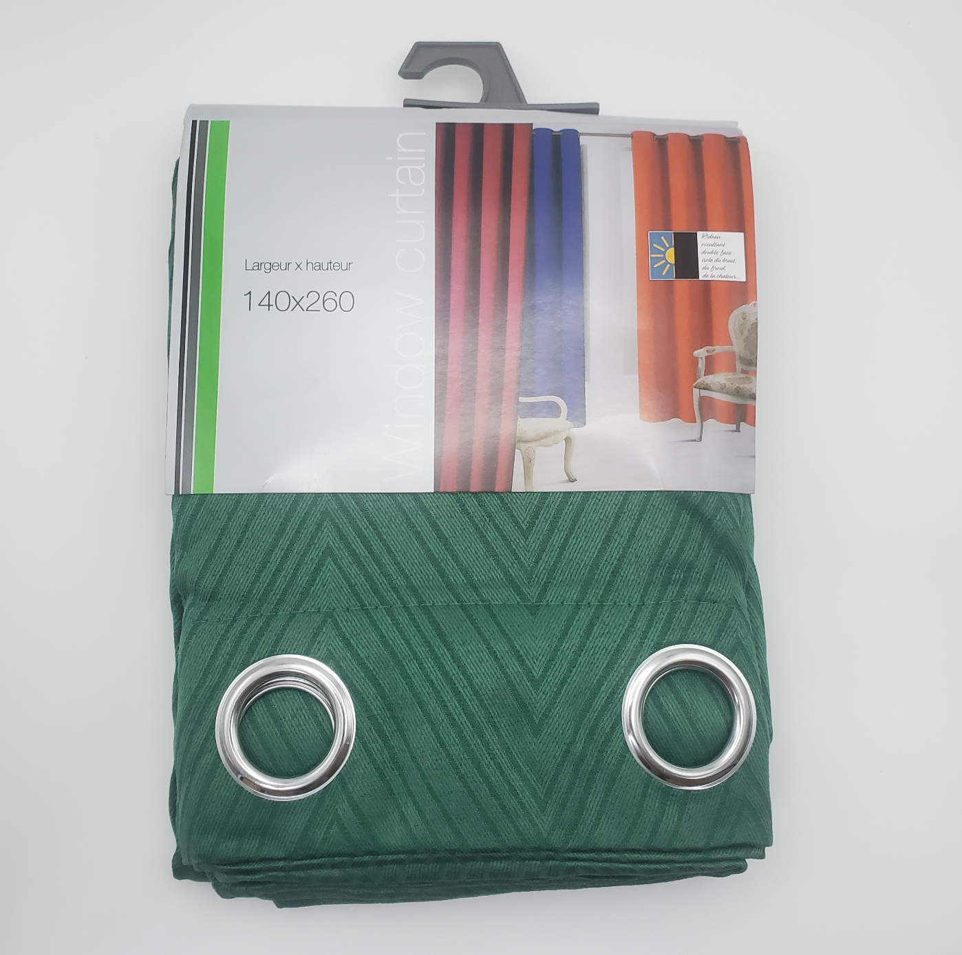 ✅ RIDEAU OCCULTANT ZIG ZAG VERT L140 x H260 cm