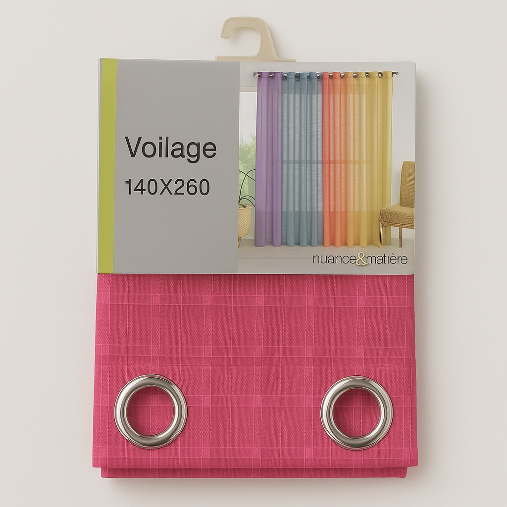 ✅ VOILAGE CARRE ROSE L140 x H260 cm