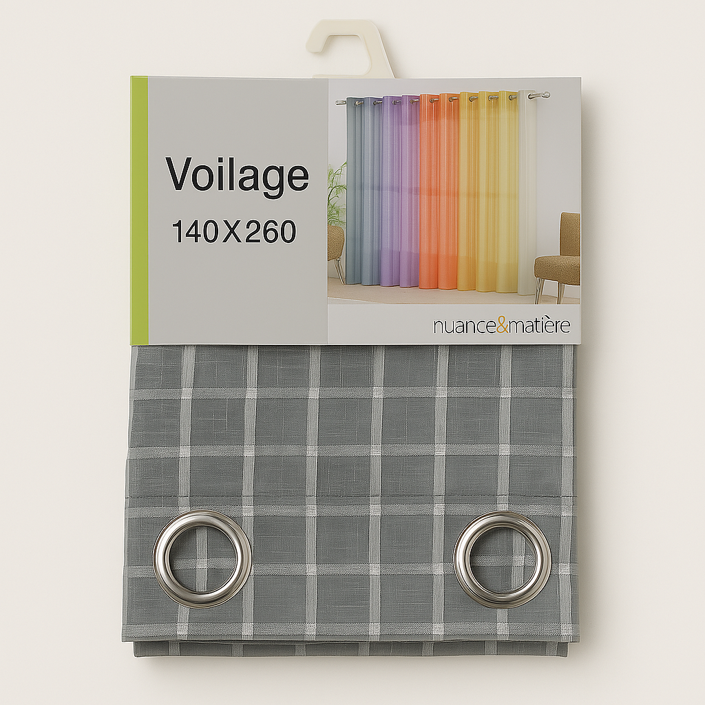 ✅ VOILAGE MOTIF RECTANGLE GRIS L140 x H260 cm