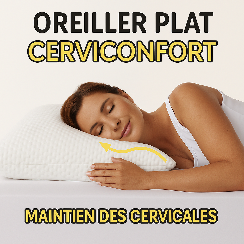 Oreiller Plat | Cerviconfort | Maintien des Cervicales | Forme Ergonomique