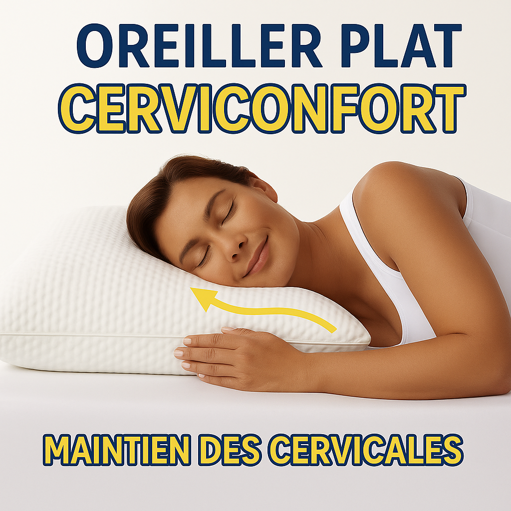 Oreiller Plat | Cerviconfort | Maintien des Cervicales | Forme Ergonomique