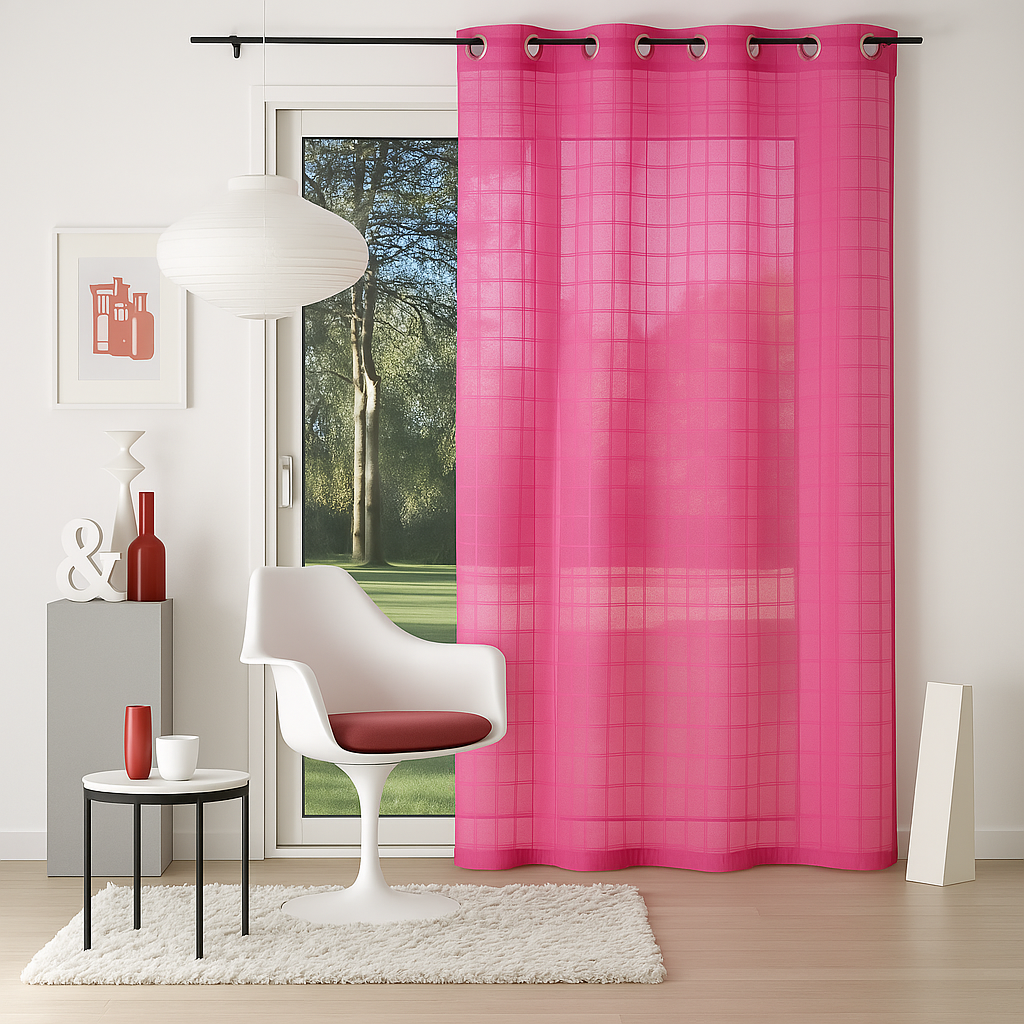 ✅ VOILAGE CARRE ROSE L140 x H260 cm