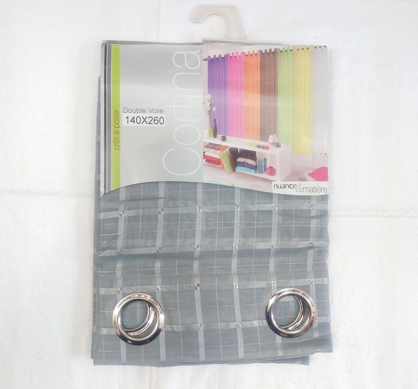 ✅ VOILAGE MOTIF RECTANGLE GRIS L140 x H260 cm