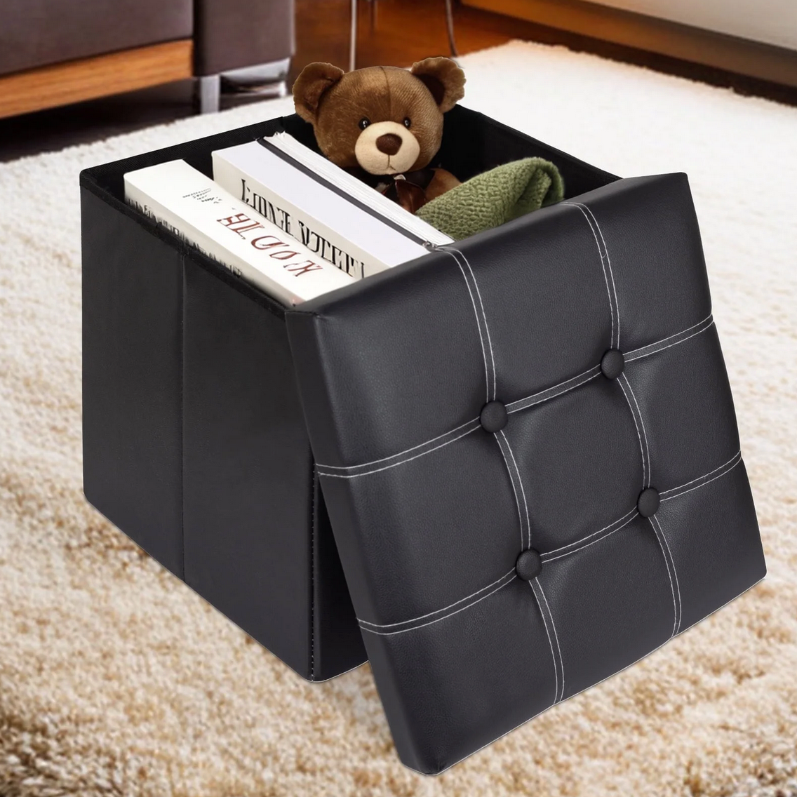 ✅ POUF DE RANGEMENT PLIABLE 38x38x38 CM (Disponible en Noir et Marron)
