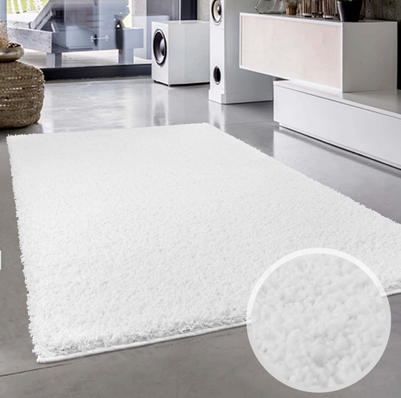 ✅ TAPIS SHAGGY UNI BLANC (Dimensions: 4m x 5m)