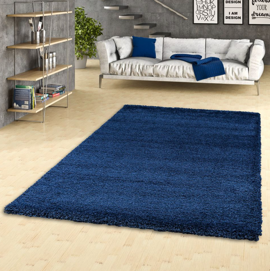 ✅ TAPIS SHAGGY UNI BLEU (Dimensions: 4m x 5m)