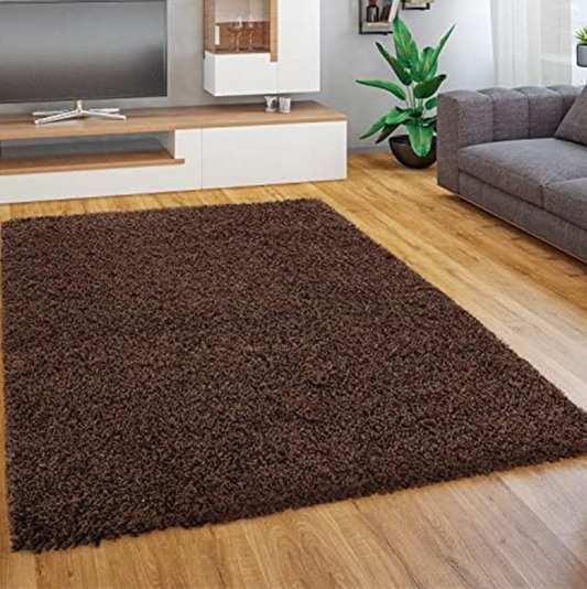 ✅ TAPIS SHAGGY UNI MARRON (Dimensions: 4m x 5m)