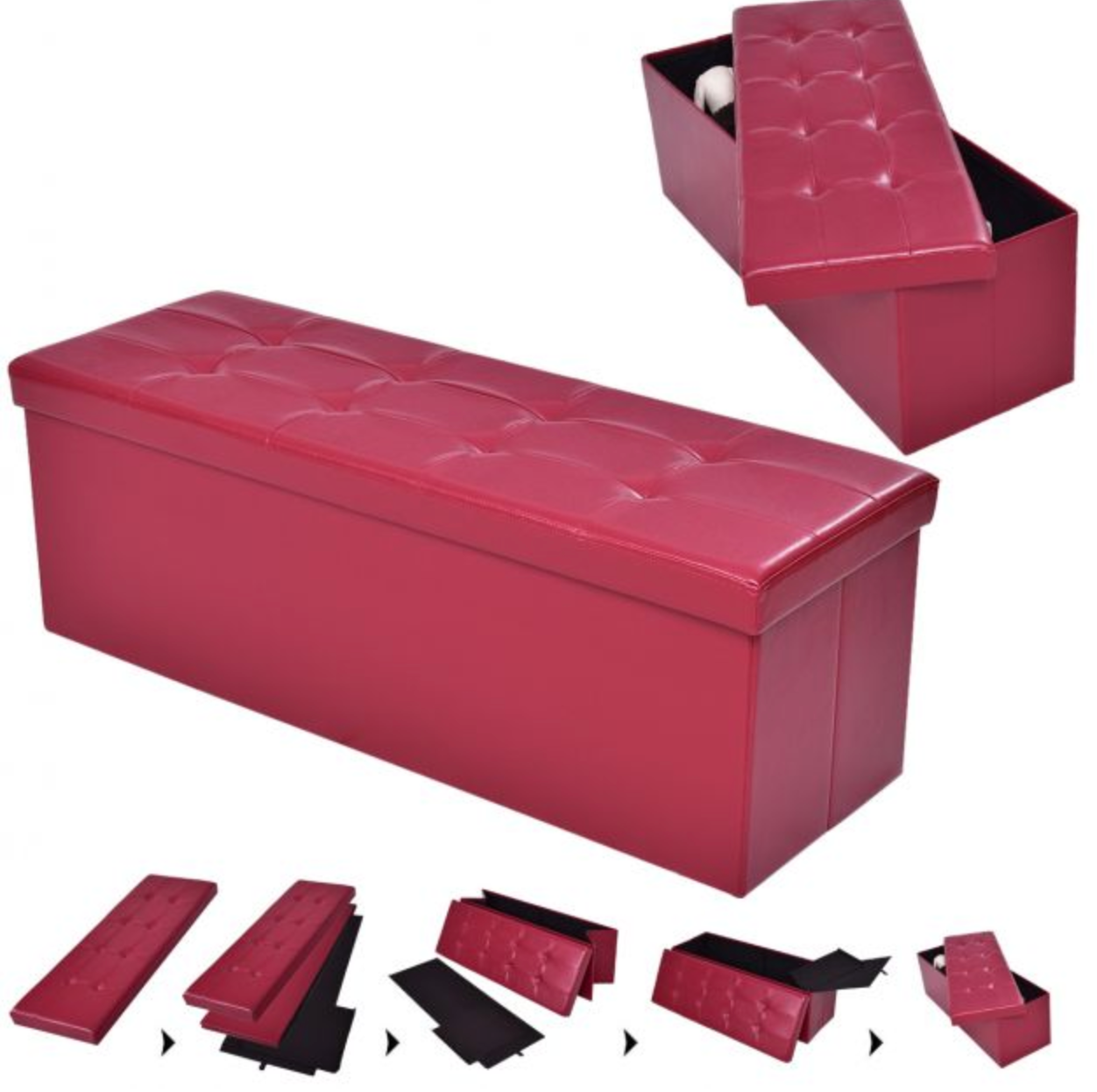 ✅ COFFRE DE RANGEMENT PLIABLE 115 x 38 x 38 CM (Couleur Rouge Déco Noel)