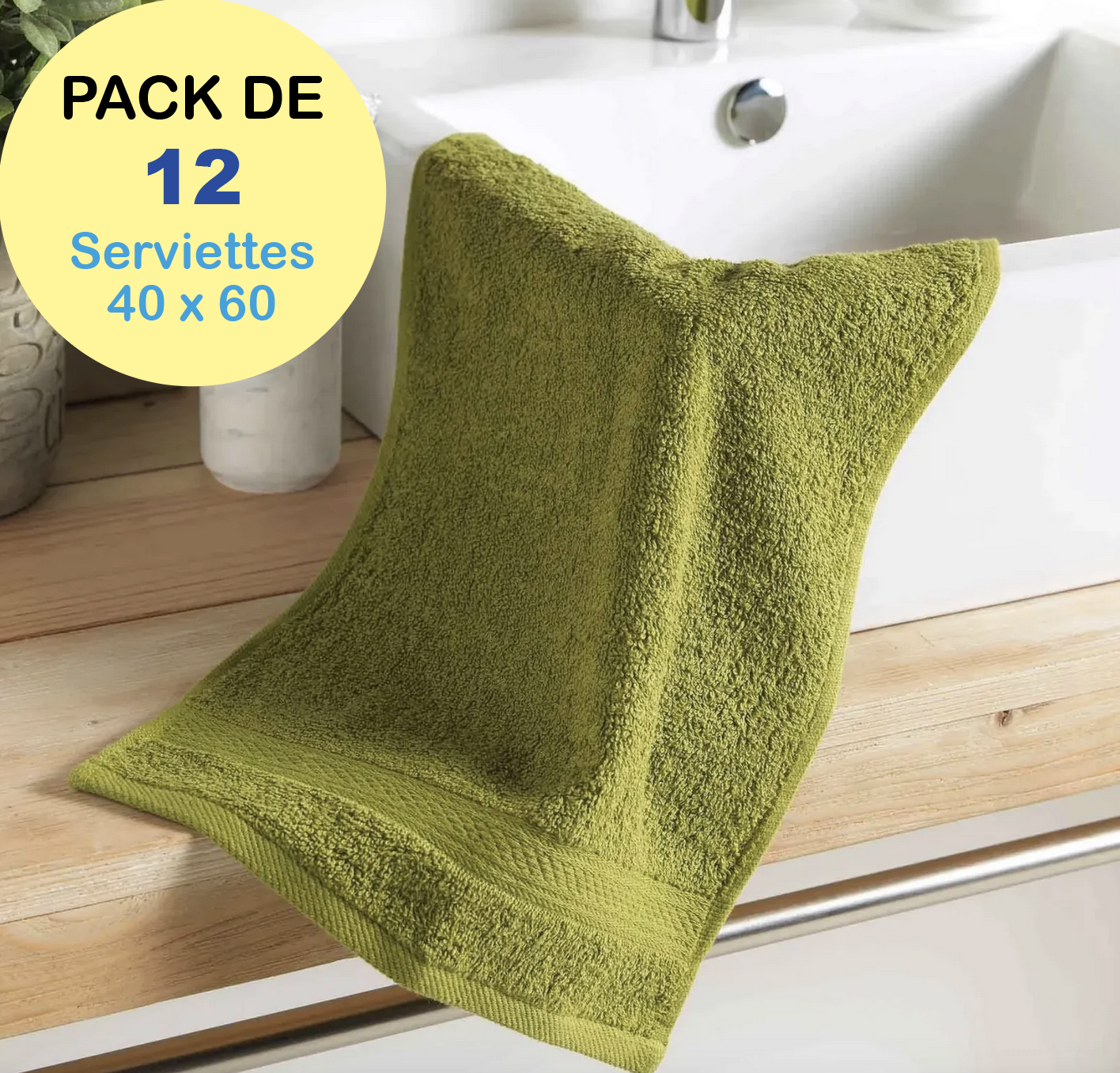 ✅ Pack de 12 serviettes 40 x 60 cm  (Blanc ou couleur Mix)