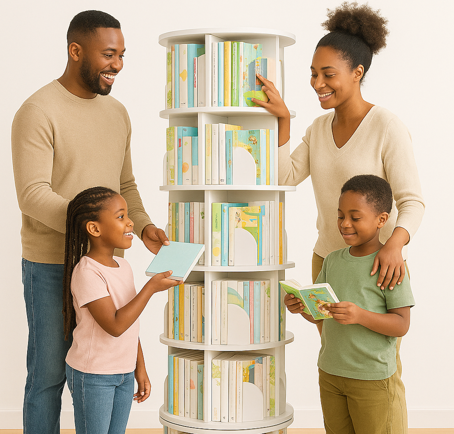 ✅ Bibliotour 360° – Étagère Rotative Familiale (Diamètre 45 cm / Hauteur 150 cm)