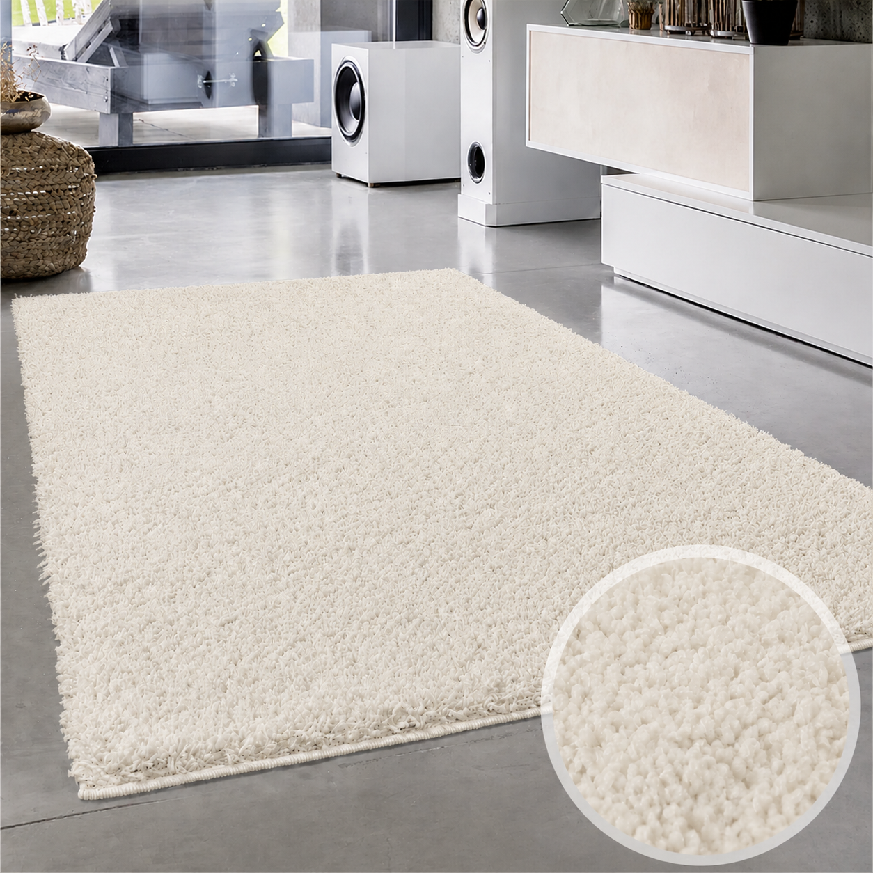 ✅ TAPIS SHAGGY UNI BLANC CASSE (Dimensions: 2m x 3m)