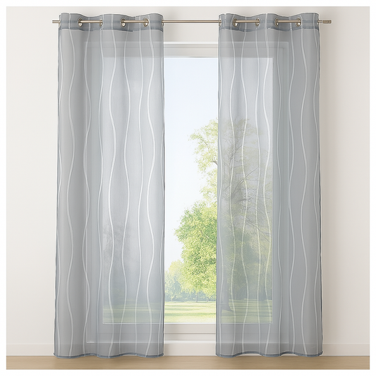 ✅ VOILAGE MOTIF VAGUE GRIS L140 x H240 cm