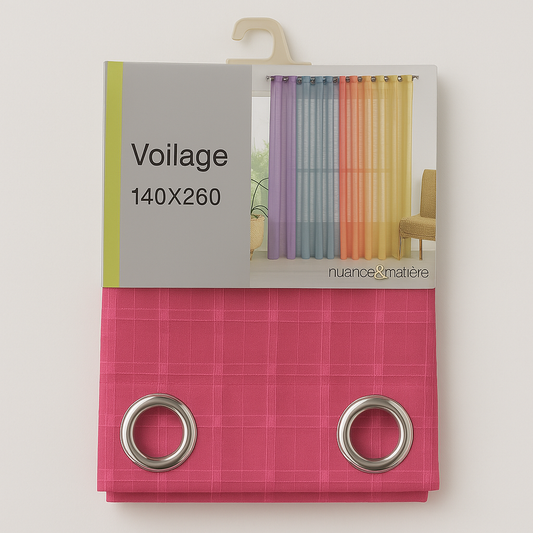 ✅ VOILAGE CARRE ROSE L140 x H260 cm