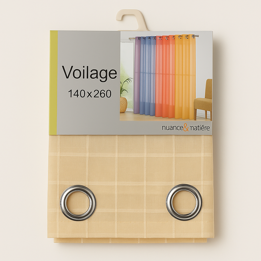 ✅ VOILAGE MOTIF RECTANGLE JAUNE L140 x H260 cm