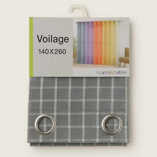 ✅ VOILAGE MOTIF RECTANGLE GRIS L140 x H260 cm