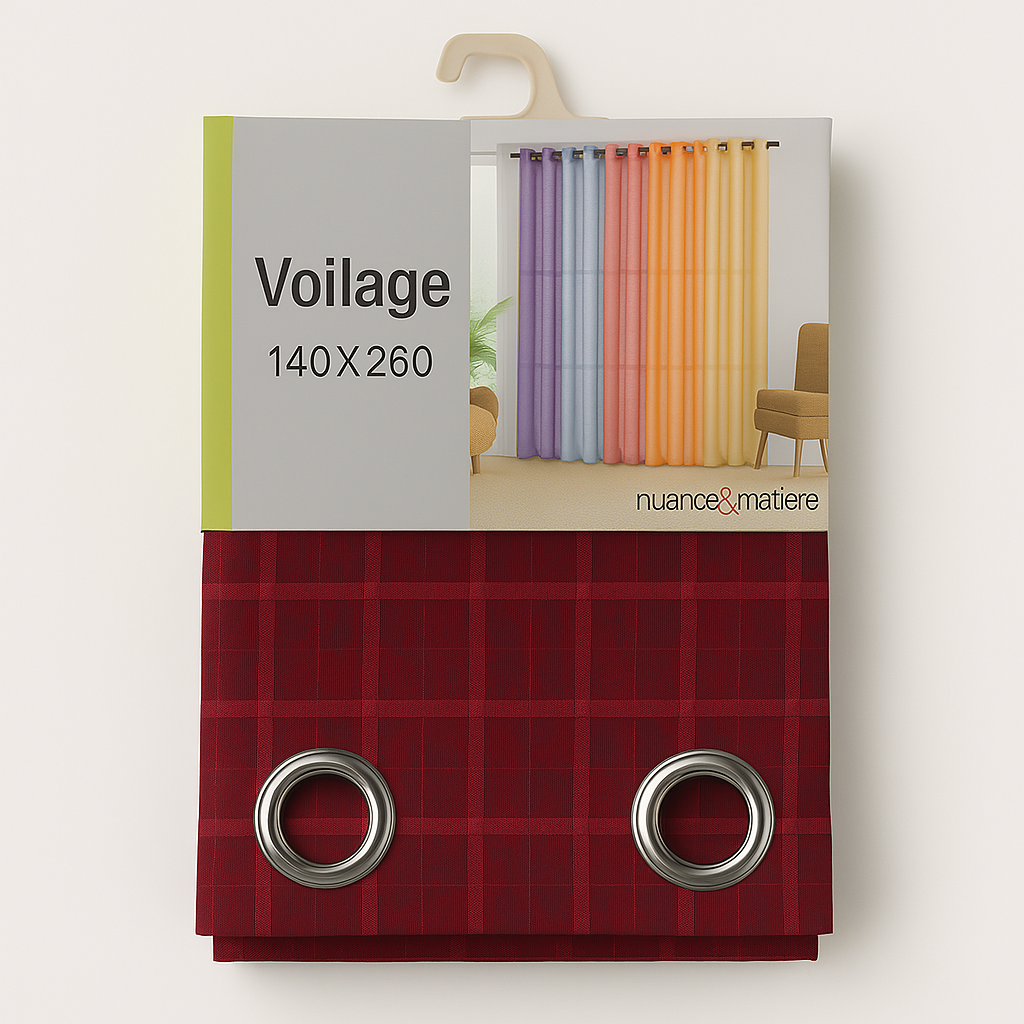 ✅ VOILAGE MOTIF RECTANGLE ROUGE L140 x H260 cm