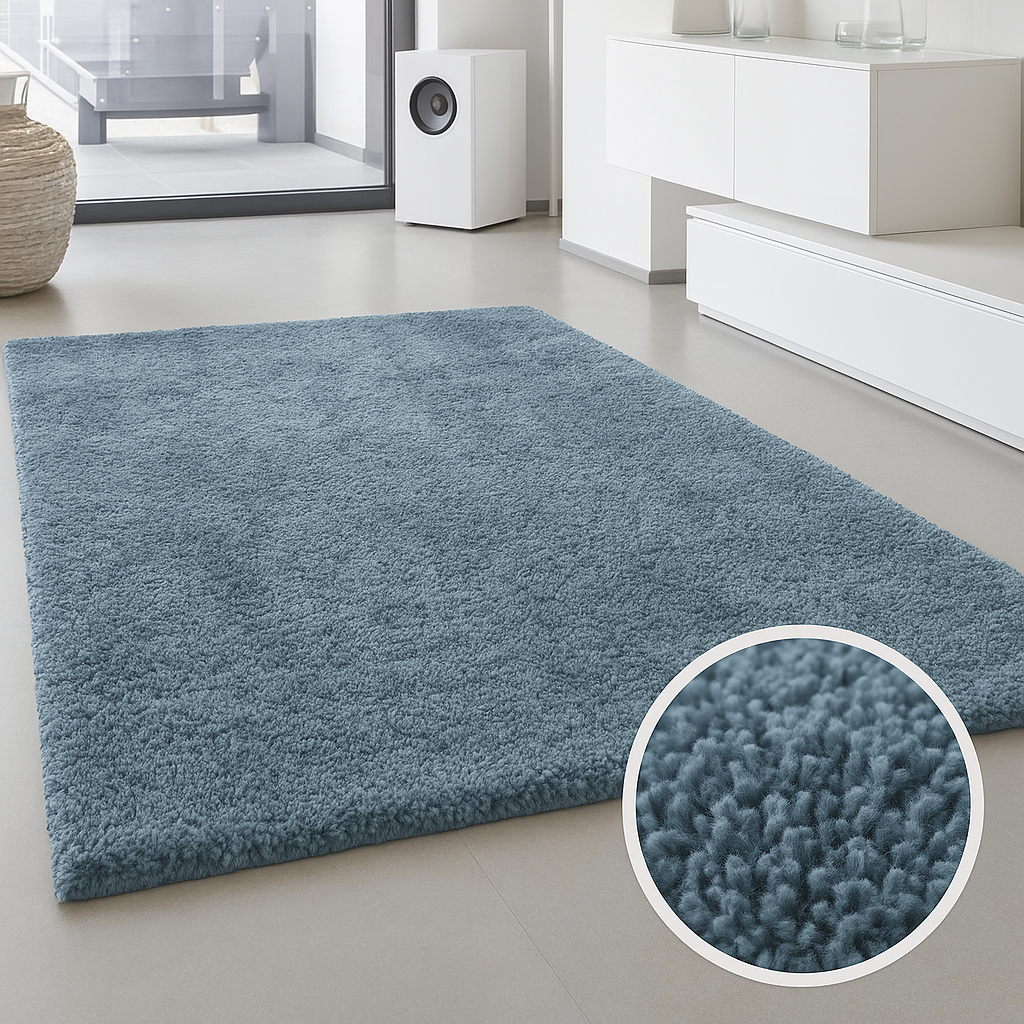✅ TAPIS SHAGGY UNI BLEU PETROL (Dimensions: 3m x 4m)