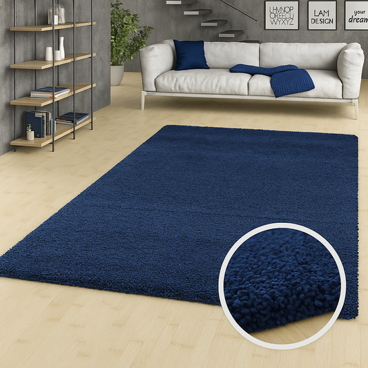 ✅ TAPIS SHAGGY UNI BLEU (Dimensions: 1m x 2m)