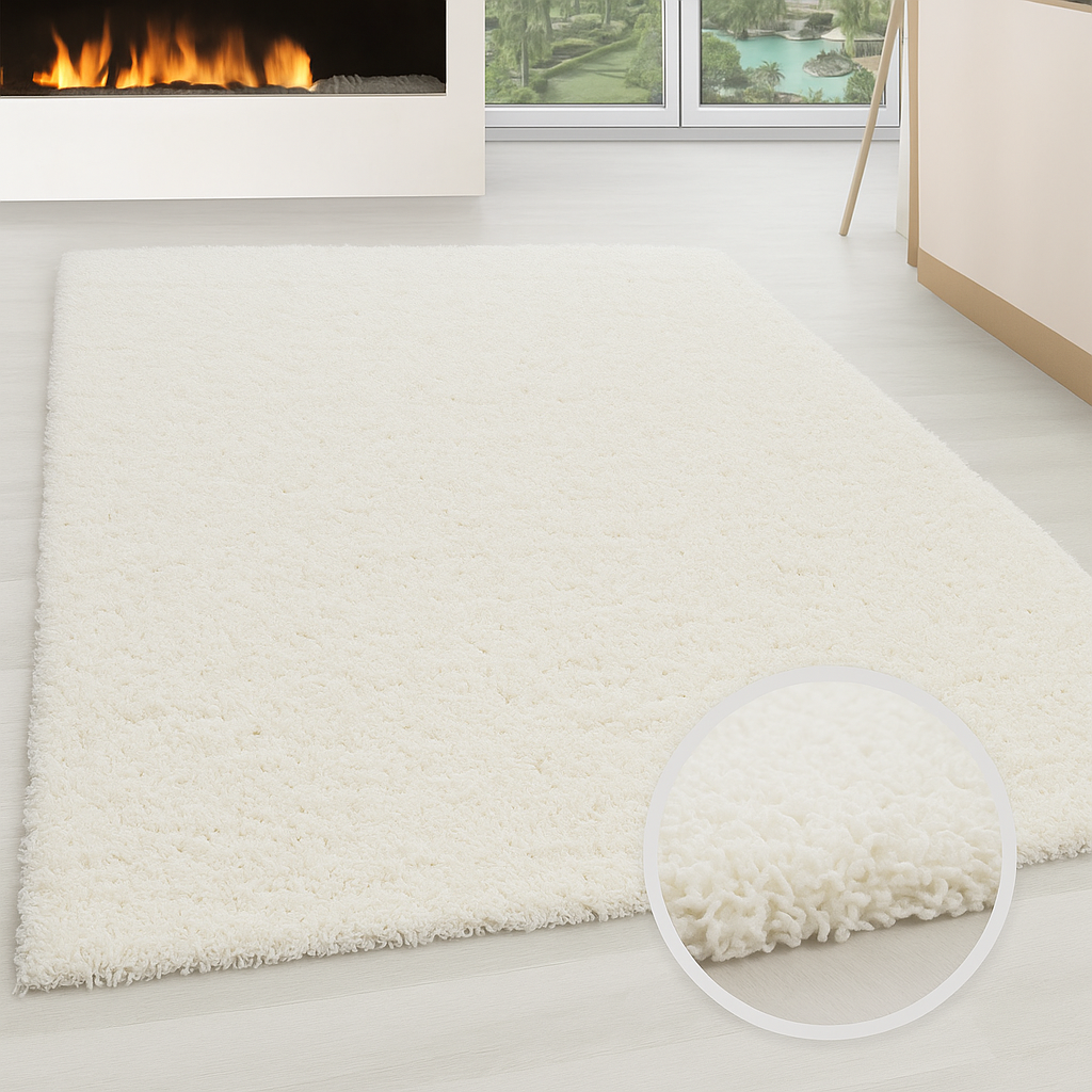 ✅ TAPIS SHAGGY UNI BLANC DE LAIT (Dimensions: 2m x 3m)
