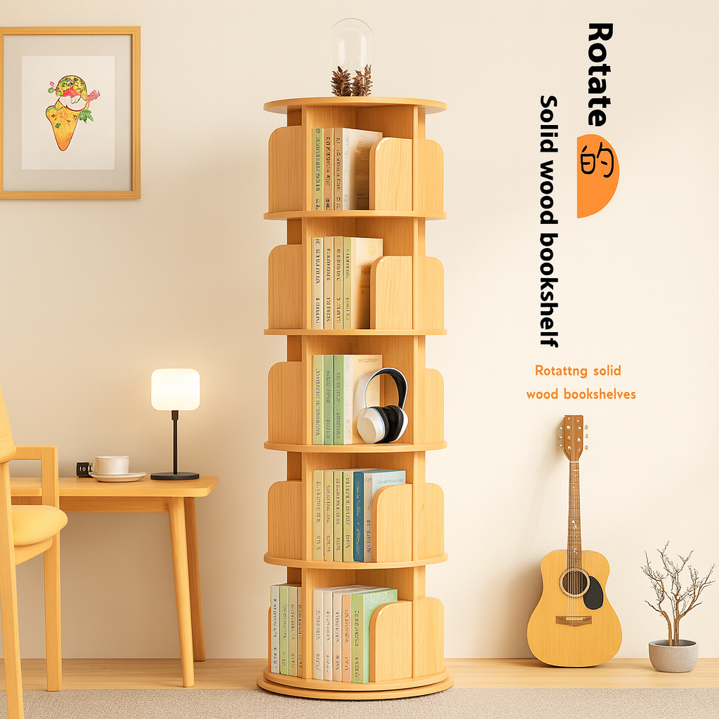 ✅ Bibliotour 360° – Étagère Rotative Familiale (Diamètre 45 cm / Hauteur 150 cm)