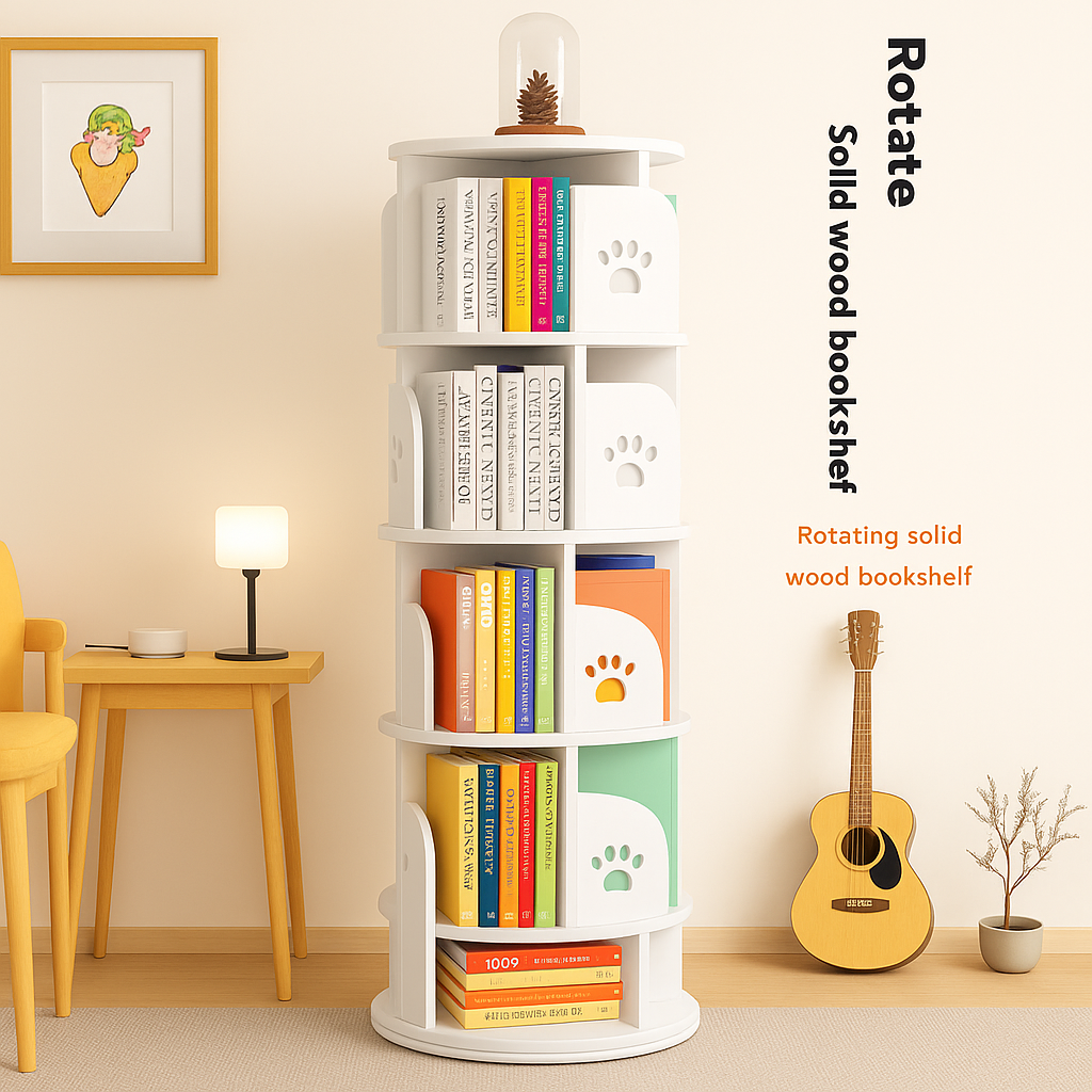 ✅ Bibliotour 360° – Étagère Rotative Familiale (Diamètre 45 cm / Hauteur 150 cm)