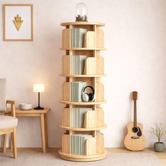 ✅ Bibliotour 360° (Ø45 cm x H163 cm) – Design naturel, rangement intelligent