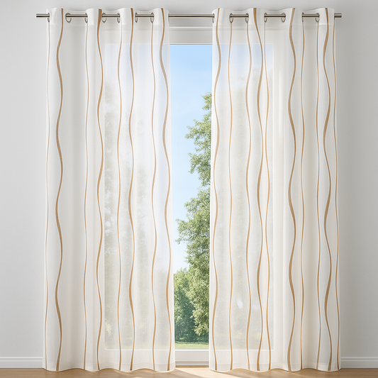 ✅ VOILAGE MOTIF VAGUE BEIGE L140 x H240 cm