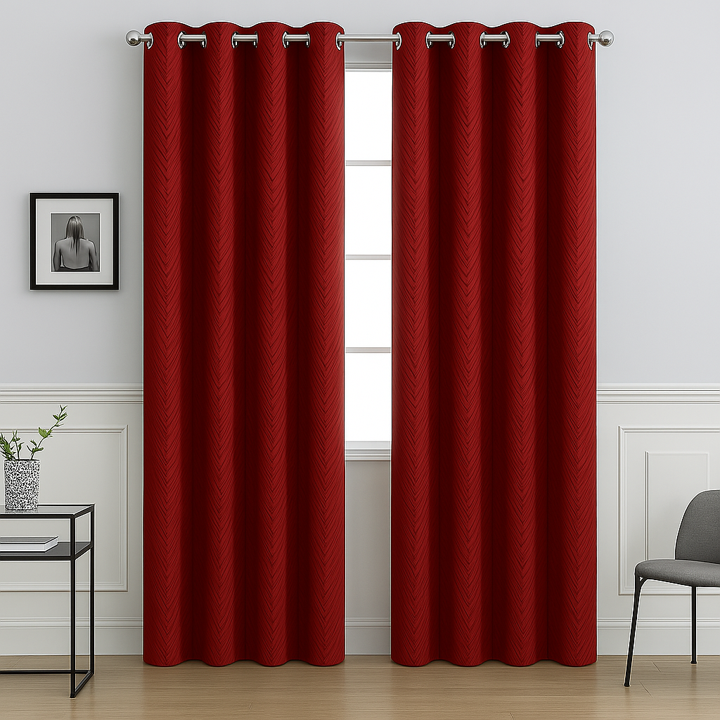 ✅ RIDEAU OCCULTANT ZIG ZAG ROUGE L140 x H260 cm