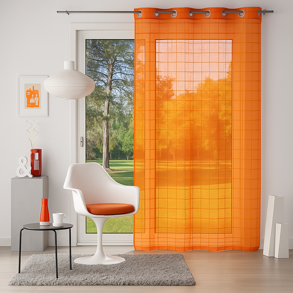 ✅ VOILAGE MOTIF RECTANGLE ORANGE L140 x H260 cm