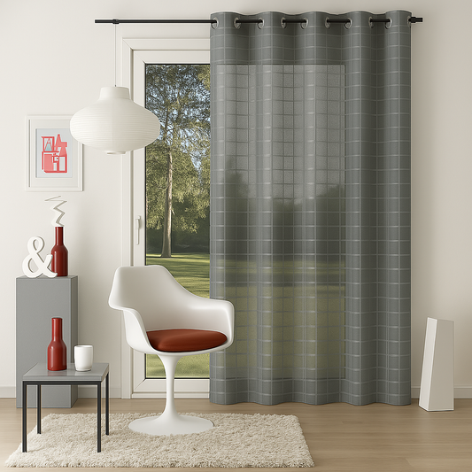 ✅ VOILAGE MOTIF RECTANGLE GRIS L140 x H260 cm