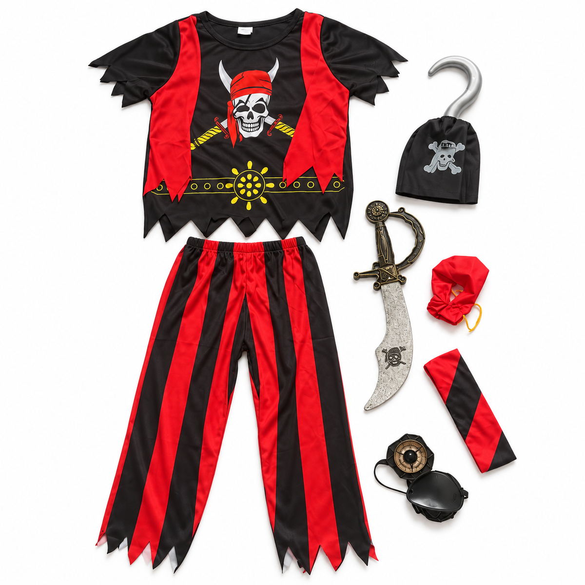 Déguisement Pirate Rouge et Noir – Tenue avec sabre et accessoires 🏴‍☠️