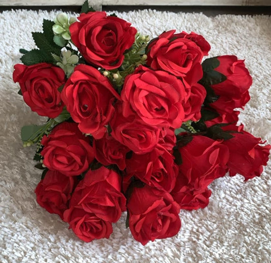 ✅ Bouquet de 09 roses artificielles rose rouge