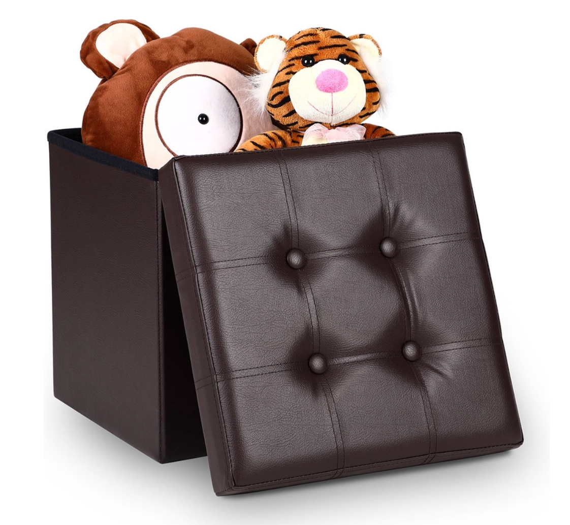 Pouf de Rangement Pliable Noir 38 cm x 38 cm x 38 cm