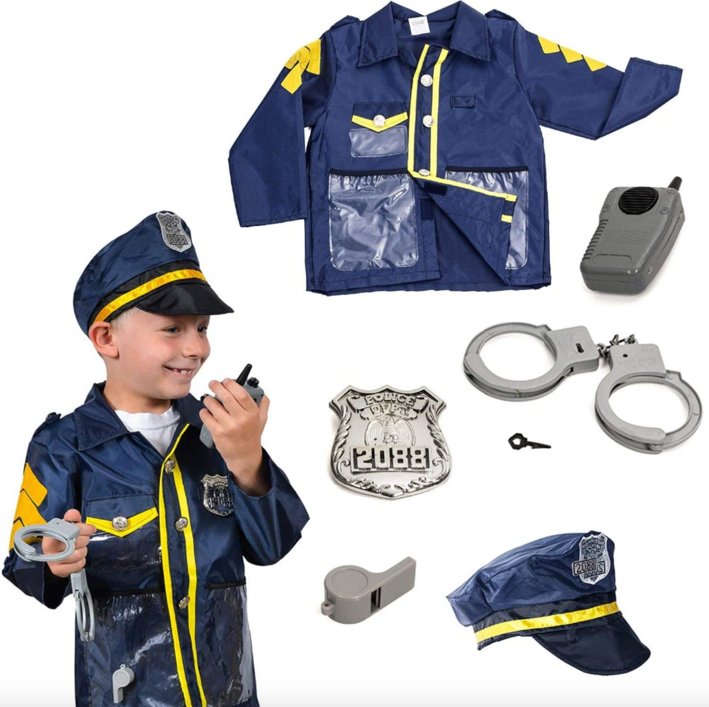 Déguisement Mardi Gras Enfant POLICIER (GILET + ACCESSOIRES) (Taille standard 3 à 8 Ans)